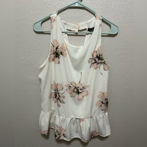 Lila Clothing Co. Cream Floral Ruffle Tank Top - Size Large Boutique Boho Femme